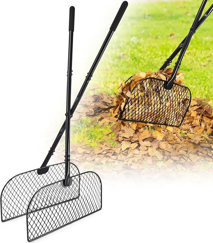 AugFir Leaf Grabber Rake, Long Handle Metal Leaf Picker Upper, Efficient and Labor-Saving Yard Rake Leaves Grabber for Garden Cleaning No Bending Over