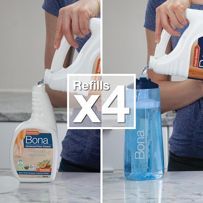 Bona Hardwood Floor Cleaner Refill - 128 fl oz - Cedar Wood Scent | Residue-Free Floor Cleaning Solution Spray Mop and Spray Bottle Refill - For Wood Floors