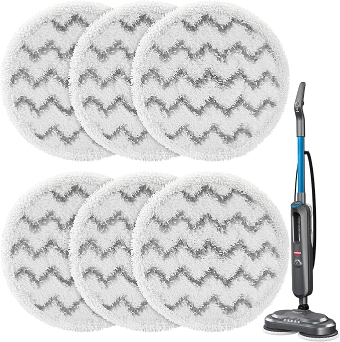 3897A 3712 Pads for Bissell SpinWave SmartSteam Scrubbing Steam Mop, 6 Pack | ONLY for 3897A / 3712 Model, Washable & Reuseable Mop Refill Head Pads for Rotating Steam Cleaner