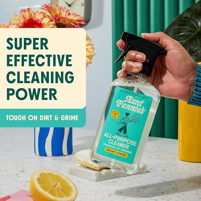 Aunt Fannie's All Purpose Vinegar Cleaner Spray, Lemon, Pack of 3 | Cuts Grease & Grime, No Harsh Residue, Safe for Kitchens Bathrooms Windows Counters & Sealed Areas, Kid and Pet Safe