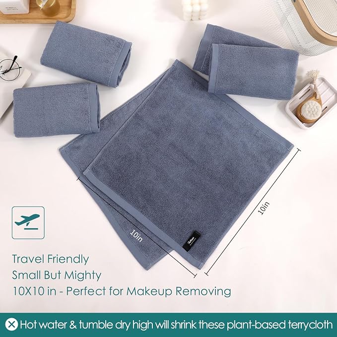 Face Wash Cloths 12 Pack,Reusable Makeup Remover Towel,10''x10'',Slate Blue | 100% Viscose,Gently Washing Face for Sensitive Skin,Breathable,Easy Rinsed,Quick Dry,Facial Cleansing,Daily Skincare Routine
