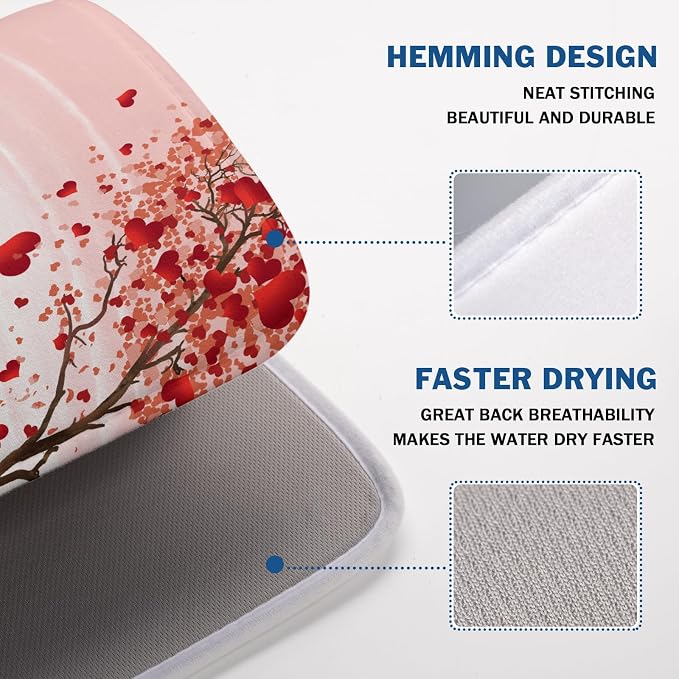 Valentine's Day Dish Drying Mats for Kitchen Counter, Happy Valentine's Day Dish Mat Absorbent Reversible Microfiber Dish Drying Pad Love Kitche Mat Dish Drainer Rack Mats for Coffee Bar 18"x24"