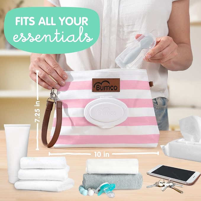 Baby Bum Brush Bumco Diaper Clutch - Portable Wipes Dispenser & Travel Essential, Airtight Refillable Wipes Container, Diaper Bag Purse