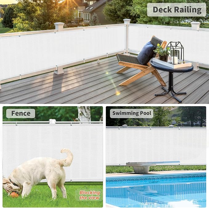 LOVE STORY 3' x 16' Balcony Privacy Screen Cover for Apartment, White | HDPE Fabric, 95% UV Block, Fence Cover for Patio Deck, Railing Screen for Porch, Privacy Protective, Custom Size Available