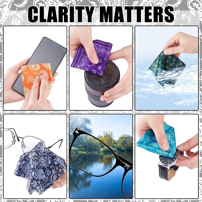 Copkim 24 Pcs Polyester Cleaning Cloth Paisley Elegant Flowers Design Glasses Cleaning Cloth Multicolor Microfiber Lens Wipes Reusable Eyeglasses Wipes for Camera Lens Cell Phone Screens, 6 x 6 Inch