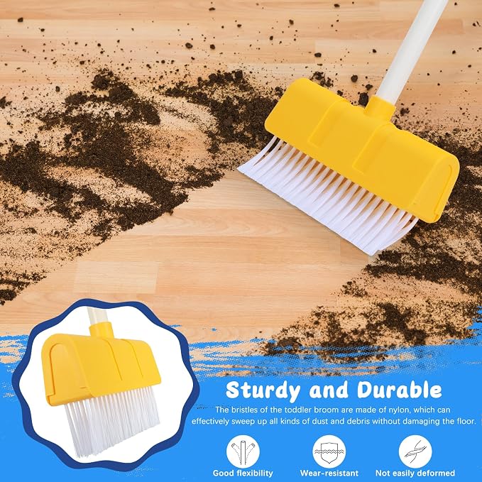 Kids Cleaning Toy Set Toddlers Broom Dust Pan Set for Housekeeping Pretend Play Cleaning Set, Cleaning Toys Gift for Toddlers Girls Boys Age 3-6 Years Old (2PCS - Red and Yellow Set)