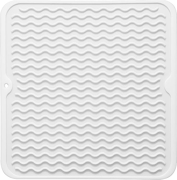 Silicone Dish Drying Mat for Multiple Usage, Easy clean, Eco-friendly, Heat-resistant Dish Drainer Mat for Kitchen Counter,Sink,Refrigerator or Drawer liner (12" x 12", White)