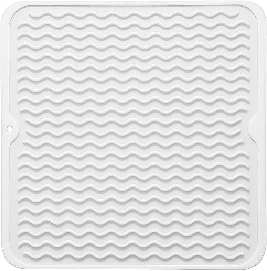 Silicone Dish Drying Mat for Multiple Usage, Easy clean, Eco-friendly, Heat-resistant Dish Drainer Mat for Kitchen Counter,Sink,Refrigerator or Drawer liner (12" x 12", White)