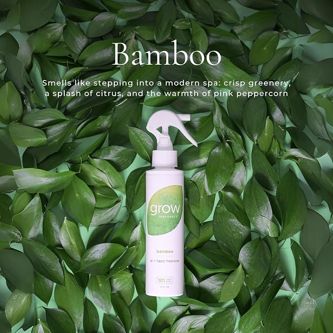 Grow Fragrance Scented Fabric and Room Air Freshener Spray - Certified Non-Toxic, 100% Plant-Based Essential Oils - 5 oz (Bamboo 2-Pack)