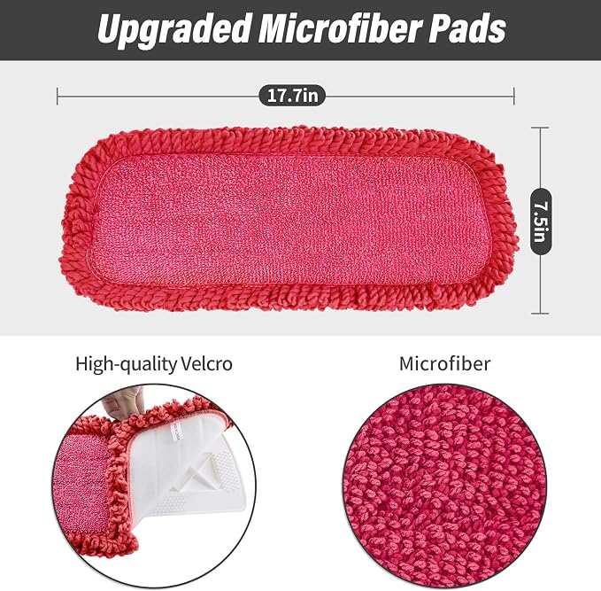 16.5" Microfiber Mop Pads Refills, 3 Pack Reusable Replacement Heads | reusable wet mop refills, machine washable for 14-16 inch spray mops, hardwood floors, dust cleaning & scrubbing