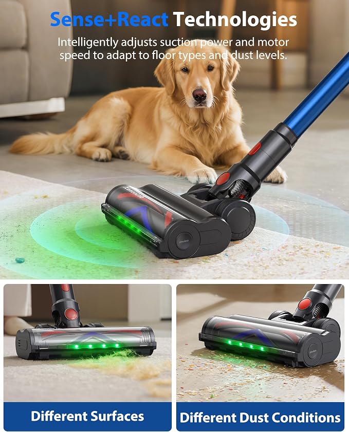 Cordless Vacuum Cleaner, 75Mins/55KPa/650W, Rechargeable | 10 Stage Filtration, Cone Filtration&Anti-Tangle, Extra Washable HEPA Filter, for Hard Floor, Carpet, Pet Hair, Freestanding
