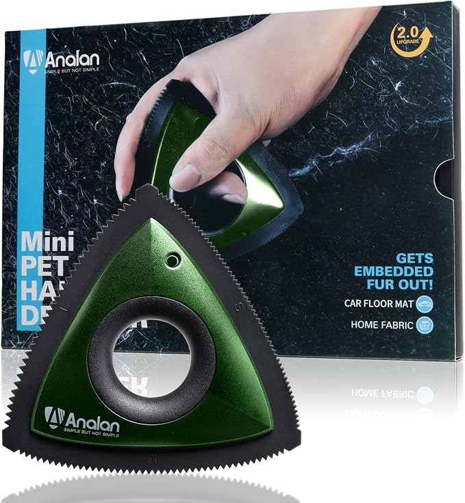Analan Mini Pet Hair Remover for Car Detailing Dog Hair Tool Brush(Green) | DeeCleaning, Reusable Rubber, Gentle on Fabrics, Triangle Design For Car Interiors, Couch, Rugs, Carpet, Mats & Furniture