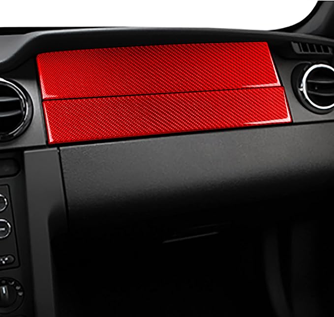 Red Real Carbon Fiber Trim for Ford Mustang Accessories | for GT Shelby 2005 2006 2007 2008 2009 Co-Pilot Dashboard Console Cover Strip Interior Thick Overlay Decal
