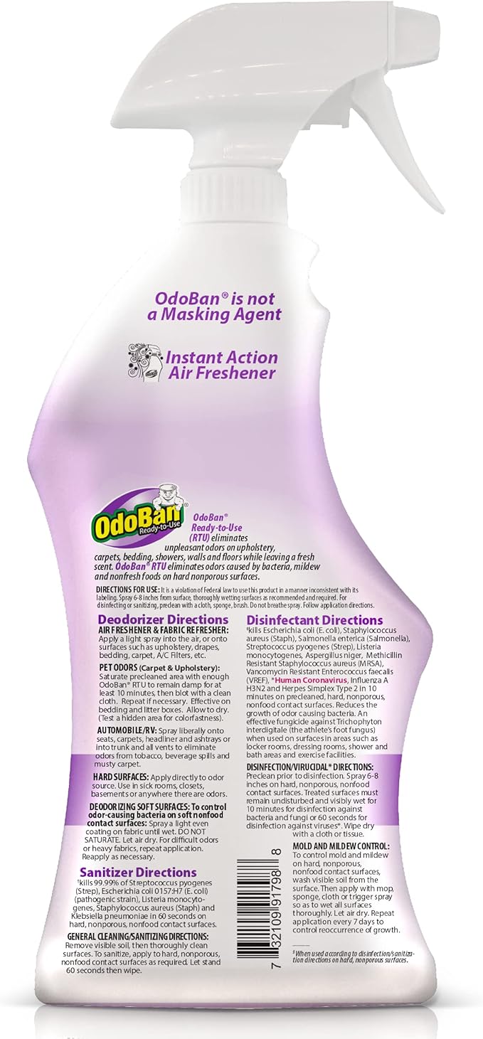 OdoBan Ready-to-Use Disinfectant and Odor Eliminator, Set of 3 Spray Bottles, 32 Ounces Each, Lavender Scent
