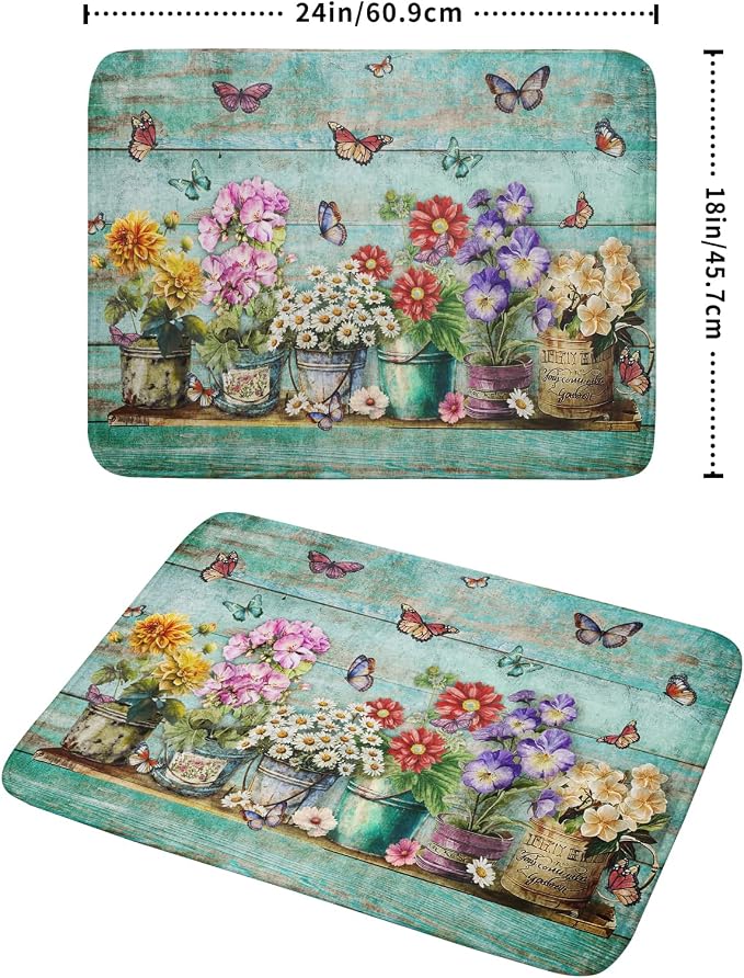 Spring Floral Rustic Dish Drying Mat for Kitchen Counter Absorbent Microfiber Large Drying Pad 18 x 24 Inch Flowers Jars