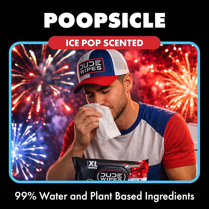 DUDE Wipes Poopsicle Flushable Wipes - Ice Pop Scented Extra-Large Adult Wet Wipes - 3 Pack (144 Count) - Infused with Vitamin E and Aloe - Septic and Sewer Safe