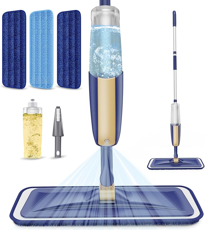 Spray Mops for Hardwood Floor Cleaning: Wet Floor Mops Refillable Reusable | 3 Washable Pads for Swiffer Powermop, Flat Mop with Sprayer Commercial Dust Mop, for Wood Laminate Tile Vinyl Cement Concrete