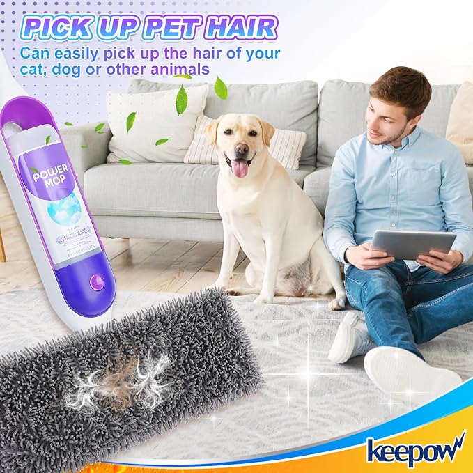 KEEPOW Reusable Microfiber Mop Pads for Swiffer PowerMop 2 Pack | Power Mop Pads Refills for 13 ''-15 '' Spray Mop, Machine Washable Pad Replacement for Multi-Surface Floor Cleaning