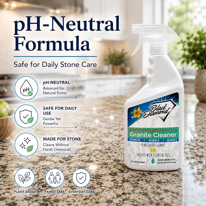 Black Diamond Stoneworks Granite Counter Cleaner: USDA Certified BIOBASED- Safe for Granite and other stone countertops. Safe for food contact formula to keep your countertops looking fresh and clean!