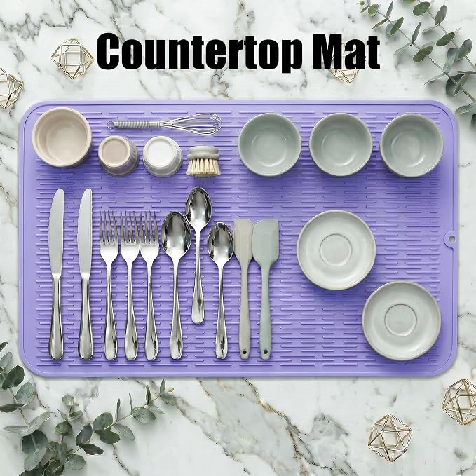 MicoYang Silicone Dish Drying Mat for Multiple Usage,Easy clean,Eco-friendly,Heat-resistant Silicone Mat for Kitchen Counter or Sink,Refrigerator or Drawer Liner Light Purple 5XL 36inches x 18inches