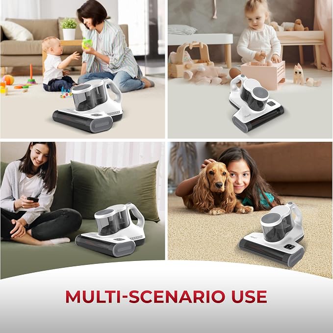 Rosewill Mattress Vacuum Cleaner: 450W 16Kpa Strong Suction, 253.7nm UV-C Light, Ultrasonic & High Heating Tech, Dual Dust Cup, Corded - White Grey