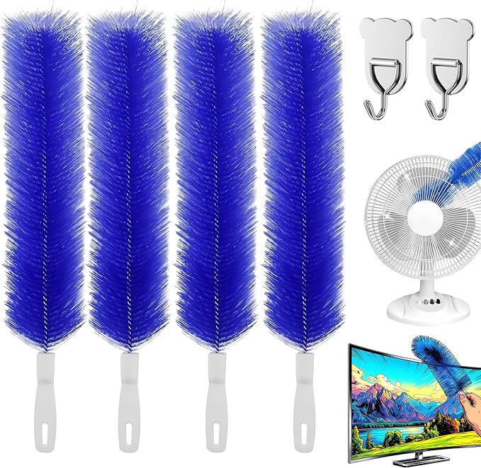 Bendable Microfiber Head, Reusable Dust Remover, 2026 Upgrade Fan Cleaner Brush, Bendable Microfiber Duster Washable Fans Cleaning Brush for Blind, Cobweb, Air Vents Cars Curtains (Blue*4)