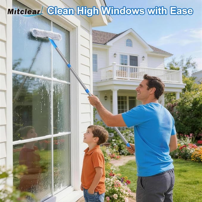 Mitclear 77'' Long Squeegee Window Cleaner Tool for Indoor Outdoor Windows | Professional Window Cleaning Kit with Extension Poles for High Windows Car Windshield Shower Glass Door Solar Panel