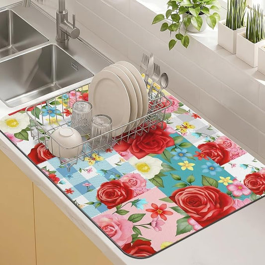 Kitchen Countertop Dish Drying Mat,Super Absorbent Coffee Bar Mat for Maker Espresso Machine, Anti-Slip Accessories for Kitchen Countertops 24x18 Inch