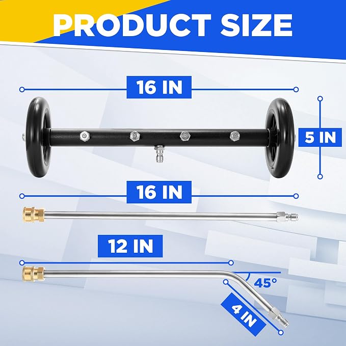 Tool Daily Pressure Washer Undercarriage Cleaner 16 Inch, 2 Extension Wands | Undercarriage Pressure Washer Attachment, Under Car Wash, 1/4" Quick Connect, 4000 PSI