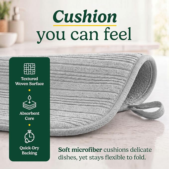 Cuisinart Dish Drying Mat for Kitchen Counter - 2-Pack XL 18x24 Ultra Absorbent Microfiber Dish Mat - Fast Drying, Machine Washable, Foldable Countertop Pad - Safe for Granite & Quartz