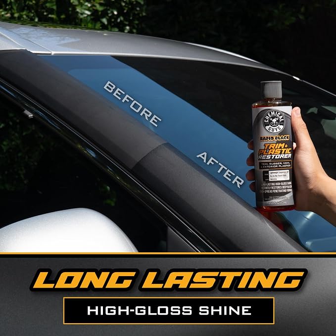 Chemical Guys, Black Trim Restorer Gel for Exterior Plastic & Rubber, 16 oz | Controlled gel restores a deep black finish to faded exterior trim, plastic and vinyl, dries non-greasy