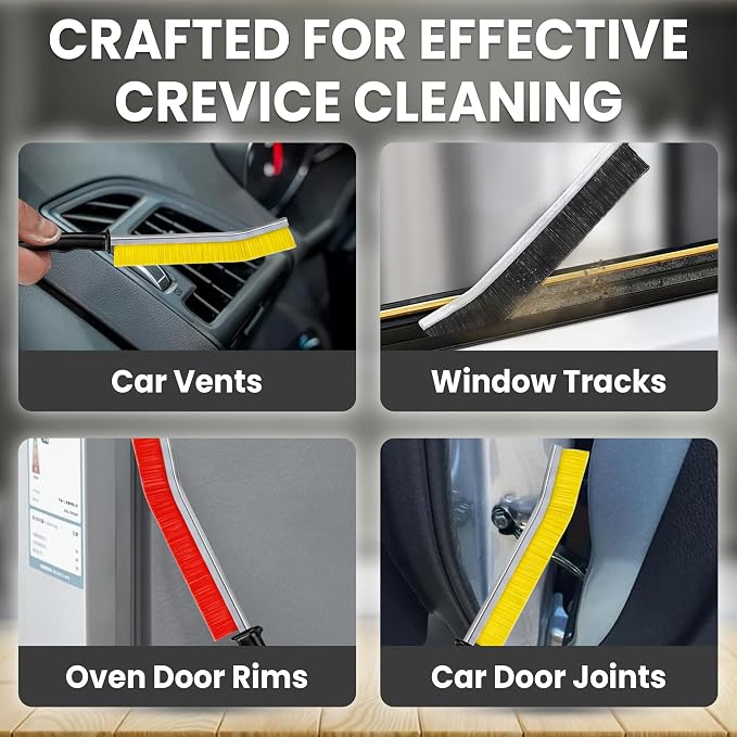 Crevice Cleaning Brush Set – 3Pcs Hard Bristle Cleaning Tools in Red, Black & Yellow for Grout, Tile Floors, Gaps & Narrow Spaces – Small Grout Scrub Brush for Bathroom, Shower, Window Tracks, Kitchen