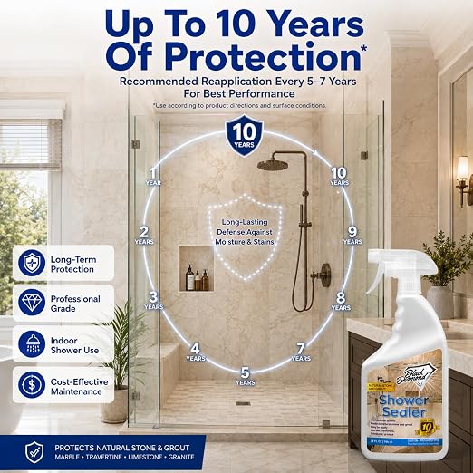 Black Diamond Stoneworks Natural Stone Shower Sealer – Penetrating Water-Based Sealer for Marble, Granite, Travertine, Limestone & Grout – Water & Stain Protection. 1-Quart