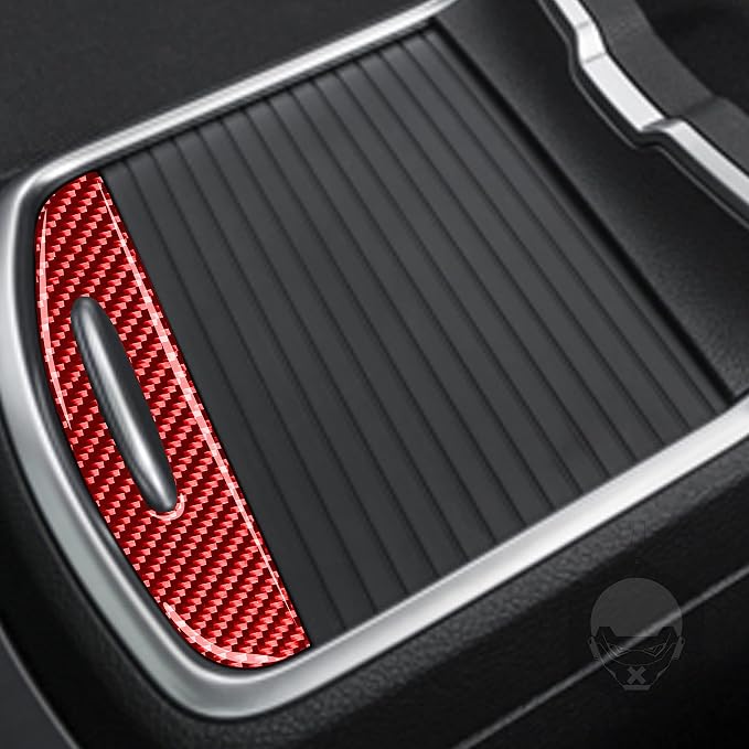 Console Armrest Panel Fit for Dodge Charger/Chrysler 300 2011-2023 | Real Carbon Fiber | Accessories | Cover Central Console Armrest Box Lower Trim Sticker | Thick Overlay | Self-adhesive | Red