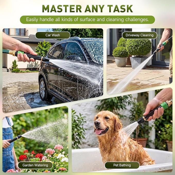 Metal Hose Nozzle High Pressure with Adapters, Adjustable Water Spray | Mist to Jet Stream, Quick Connect, Leak-proof, Ideal for Car, Patio Cleaning & Garden Use