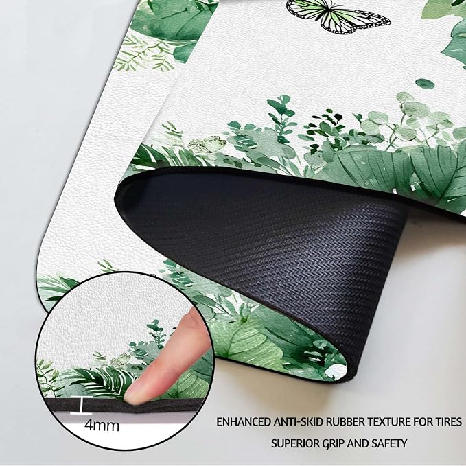 MCALK Green Leaves Dish Drying Mat for Kitchen Counter, Coffee Bar Station Accessories with Anti-Slip Rubber Base, Absorbent Kitchen Sink Mat with Modern Art Decor (1 pc 18" x 16")