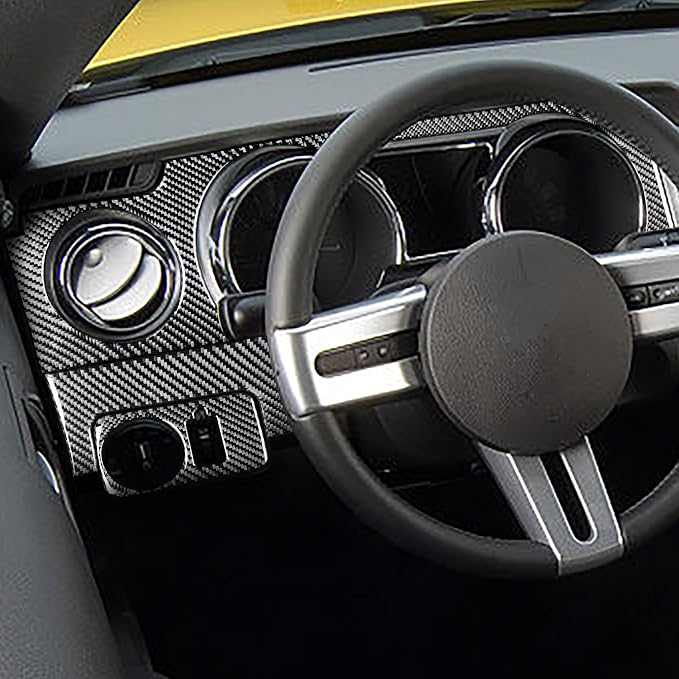 Real Carbon Fiber Trim for Ford Mustang GT Shelby Accessories | for 2005 2006 2007 2008 2009，Center Meter Instrument Central Console Cover Kit，Thick Overlay Sticker Decal，17PCs