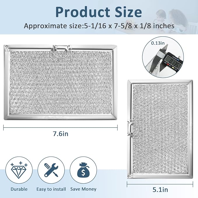 4-Pack 5 x 7-5/8 Microwave Grease Filter 5304464105 WB06X10608 Microwave Grease Filter by Fetechmate Replace 5304517871 5304478913 5304509444