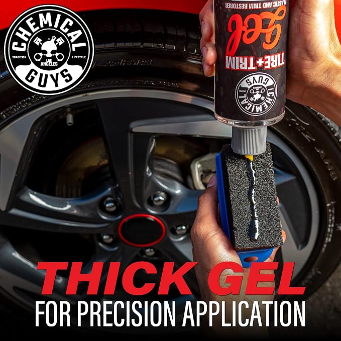Chemical Guys, Tire & Trim Gel for Plastic & Rubber, Restores Shine, 16 oz | Thick gel restores faded tires, trim and bumpers with a deep shine and a protective layer, non-greasy