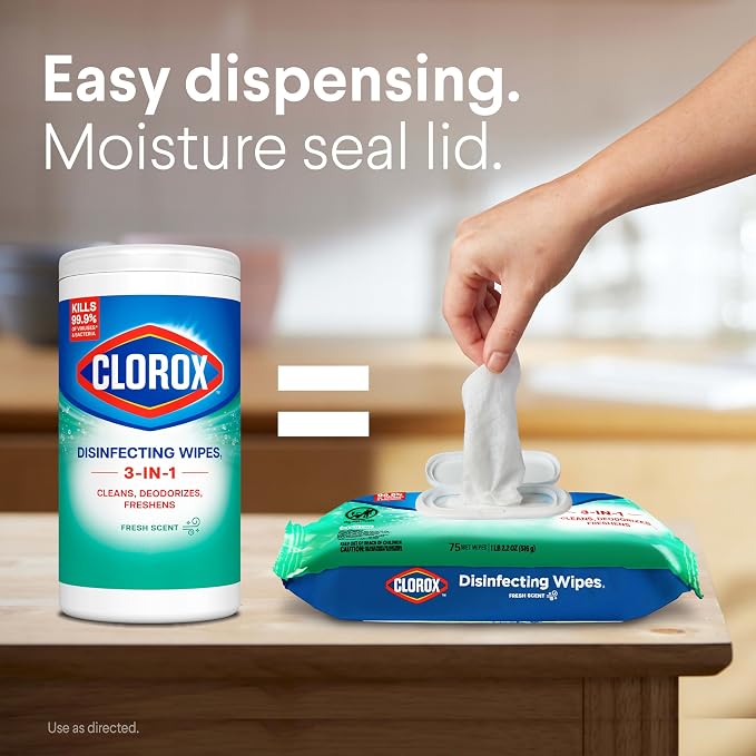 Clorox Disinfecting Wipes Flex Pack, Bleach Free, Fresh Scent, 75 Count (Pack May Vary)