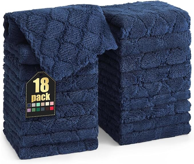 Homaxy 18 Pack Kitchen Dish Cloths (10 x 10 Inches, Navy Blue), Super Soft and Absorbent Coral Velvet Dish Towels, Nonstick Oil Fast Drying Microfiber Cleaning Cloth, No Lint Household Dishcloths