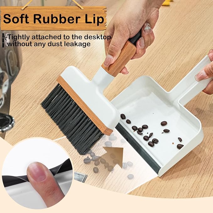 ThinkLearn Mini Dustpan and Brush Set, Bamboo Handle with Rubber Lip | Small Handheld Cleaning Set for Tight Spaces, Small Broom Dustpan for Home Car Camping