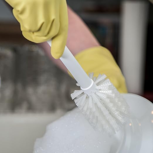 SPARTA 11" Nylon Dish Brush with 2.75" Round Head, Wide-Mouth Bottle and Bowl Cleaning Brush, Commercial Kitchen Use, White