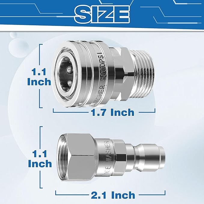 Pressure Washer Swivel Adapter, Stainless Steel, 5000 PSI | M22 14mm to 3/8" Quick Connect, Quick Disconnect for pressure washer hose, 5000 PSI, 4 Pack