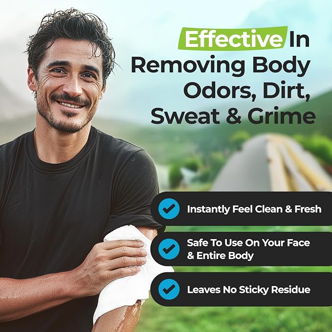 Camping Essentials - Body Wipes for Camping Adults Bathing No Rinse - 100 XL Deodorant Bathing Shower Wipes For Men Women - Personal Hygiene Cleansing Cloth with Aloe - Camping Accessories Supplies