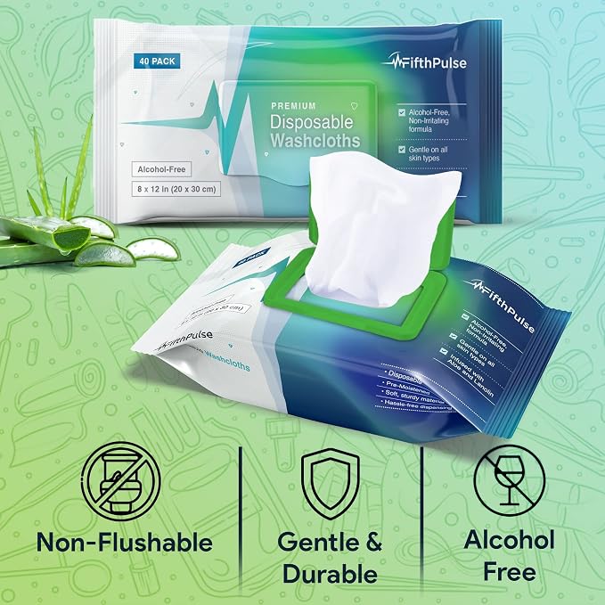 Disposable Body Wipes For Adults 80 Count (2 x 40 Packs) - Premoistened Washcloths For Elderly Bathing Infused With Aloe and Lanolin -Alcohol-Free Adult Wet Wipes, Extra Large 8” x 12” Wash Cloth