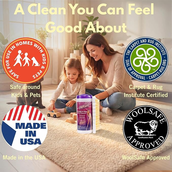 Capture Carpet & Rug Dry Cleaner w/Brush - Carpet Deodorizer & Freshener Powder - Spot & Stain Remover - Pet Odor Eliminator - Fresh Natural Scent - Dry Rug Powder Cleaner (1 lb)