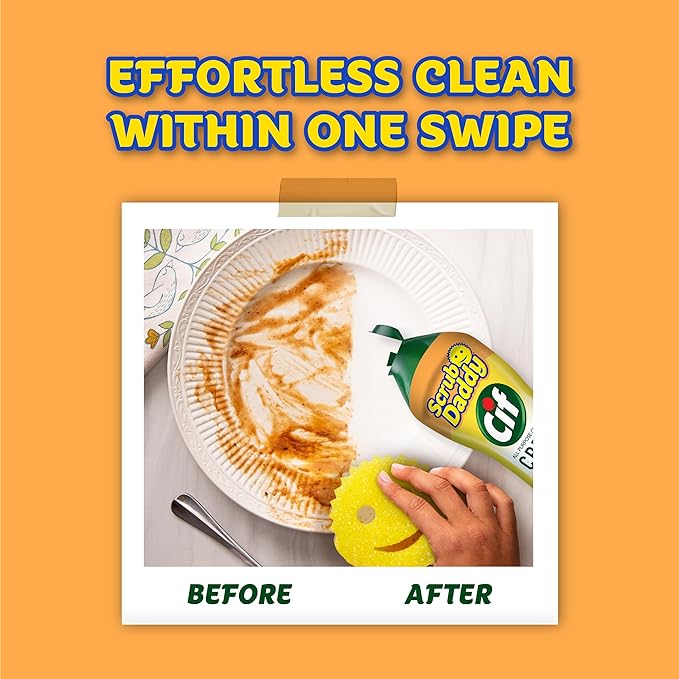 Scrub Daddy + 2x Cif All Purpose Cleaning Cream, Lemon - Multi Surface Household Cleaning Cream + Scrub Daddy Scratch-Free Multipurpose Dish Sponge