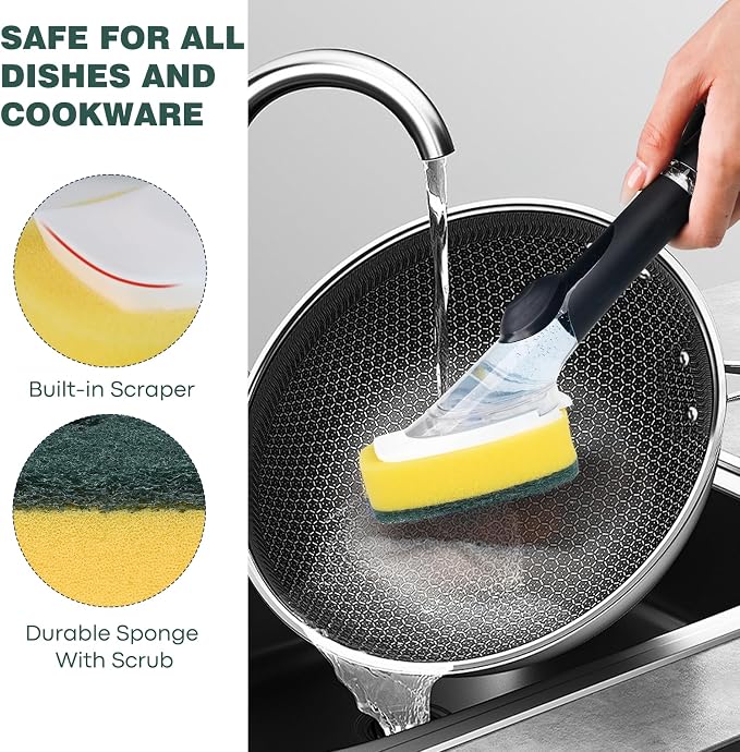 Sponge Brush Refills for OXO Soap Dispensing Dish Brush 6 Pack Refill Heads | Scrub Replacement Head for Scrubber Non-Scratch Sponge Replacement Head Fits Soap Dispensing Handle for Pots Pans Sink
