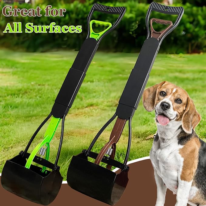 ienjoyed 2 Pieces Pooper Scooper, Large Pooper Scooper for Dogs Heavy Duty, Dog Pooper Scooper with Long Handle & High Strength Durable Spring, Foldable Dog Poop Pick Up(28-inch)